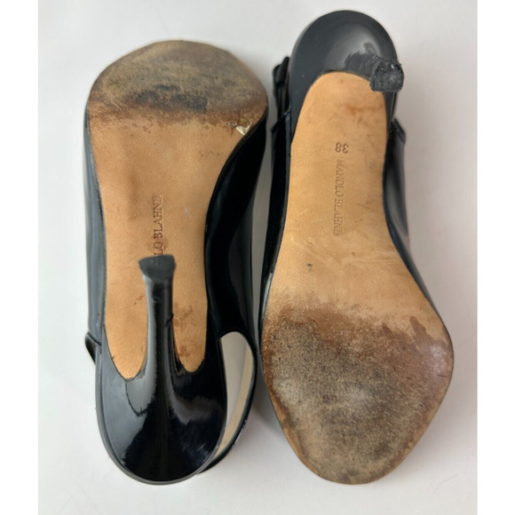 Manolo Blahnik Black Patent Leather Slingback Pump Peep Toe High Heels 38 US 8 - Picture 14 of 16